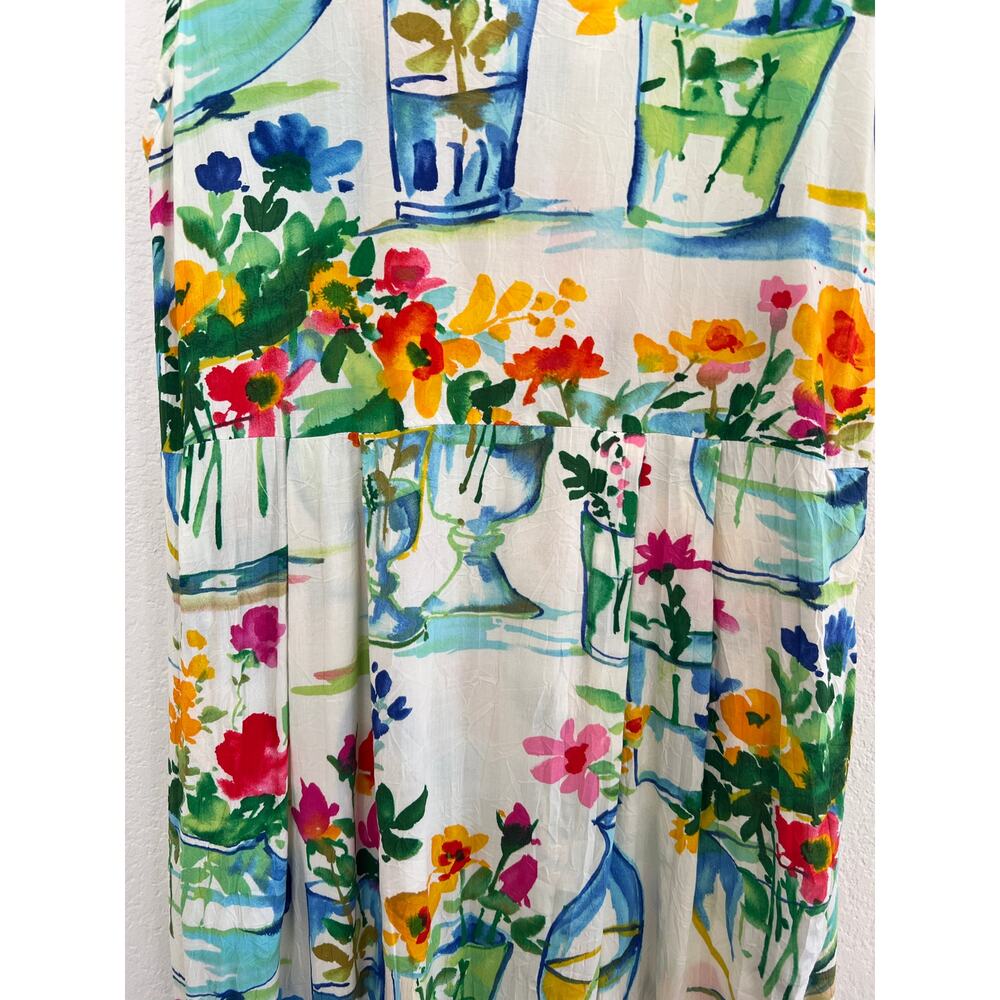 Jams World Womens Small Floral Midi Dress Beach Boho Vacation Resort Watercolor - Picture 5 of 16